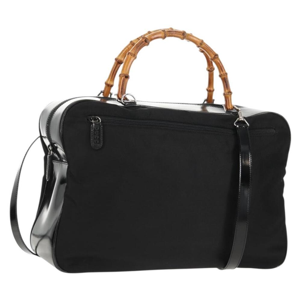 GUCCI Bamboo Hand Bag Nylon Enamel Black Silver 002 2040 0430 Auth bs31639 - Picture 1 of 16